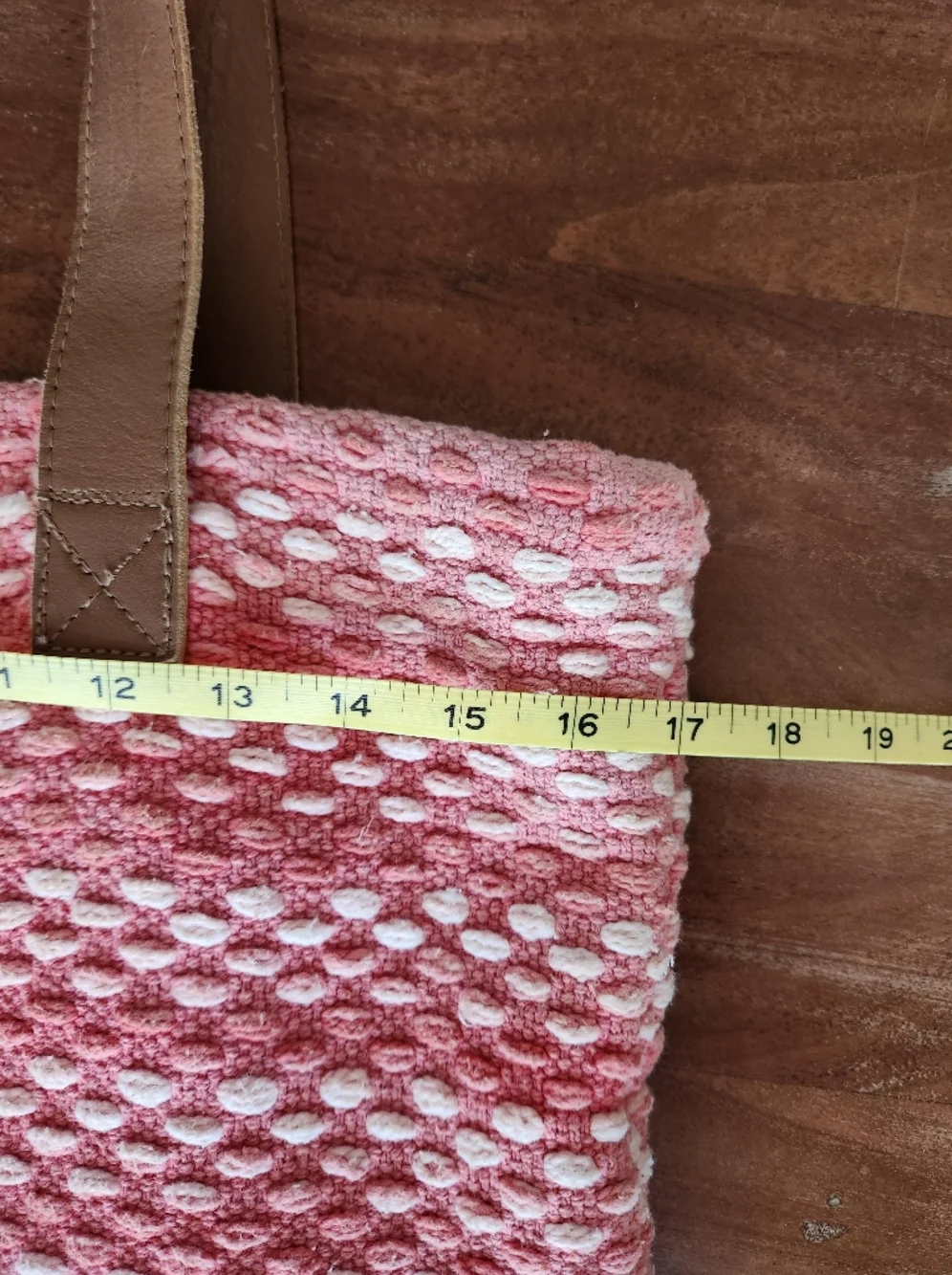 Company Store Pick Stitch Woven Pink And Orange Tote Bag with Brown Straps